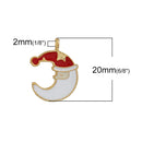 5 CHRISTMAS SANTA Moon Charms or Pendants, crescent moon, half moon charms, Gold Plated with enamel, 3/4" chg0502