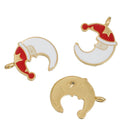 5 CHRISTMAS SANTA Moon Charms or Pendants, crescent moon, half moon charms, Gold Plated with enamel, 3/4" chg0502