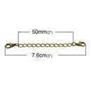 10 Necklace Extension Chains, about 3" long bronze tone metal, curb link extender chain, lobster clasps on each end,  fcl0221