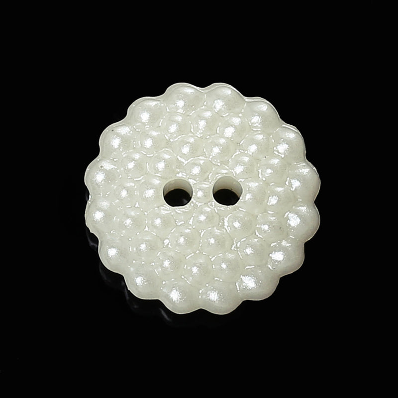 50 ROUND SCALLOPED CREAM Pearly Off-White Textured Buttons for Jewelry Making, Scrapbooking, Sewing, 2-hole 12mm (1/2") but0262
