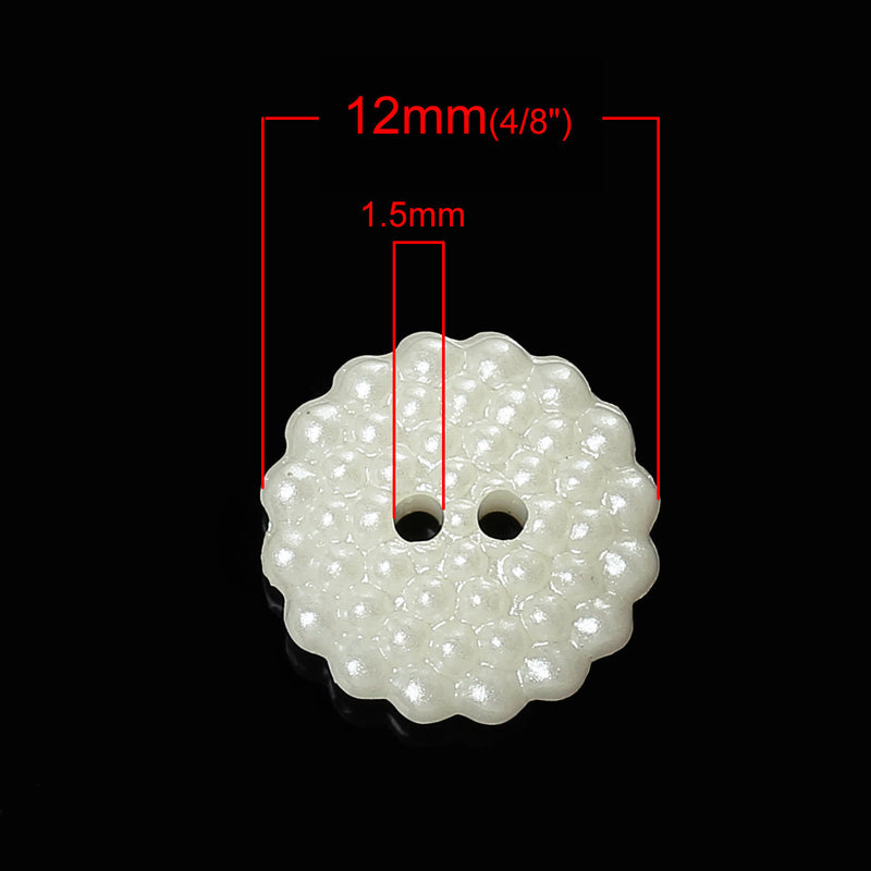 50 ROUND SCALLOPED CREAM Pearly Off-White Textured Buttons for Jewelry Making, Scrapbooking, Sewing, 2-hole 12mm (1/2") but0262