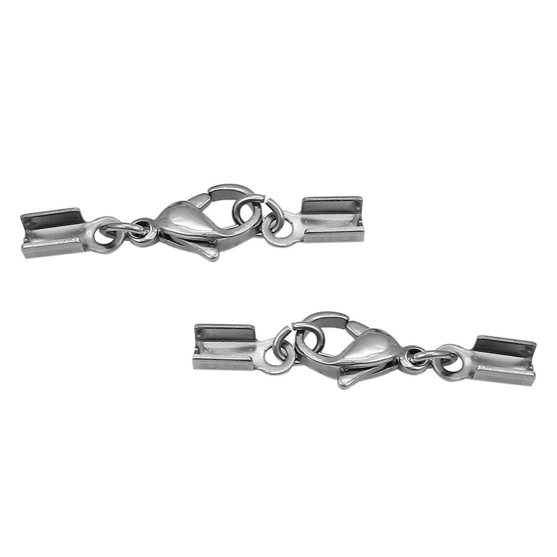 10 Stainless Steel Silver Cord End Crimp Caps with lobster clasp, fits 2.5mm cord, leather, fcl0222