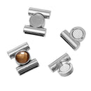 1 Set Magnetic Clasp, Silver Tone Metal, DARK SMOKY TOPAZ Brown, Faceted Glass Large Rhinestone Magnetic Clasp, fcl0218