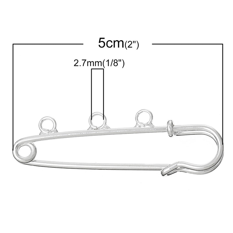 5 Silver Plated Safety Pins with Eyeholes for Brooches, Brooch Stick Pin, 3 strand hole brooch, 2" long pin0116a