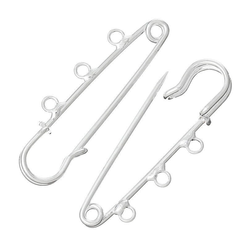 5 Silver Plated Safety Pins with Eyeholes for Brooches, Brooch Stick Pin, 3 strand hole brooch, 2" long pin0116a