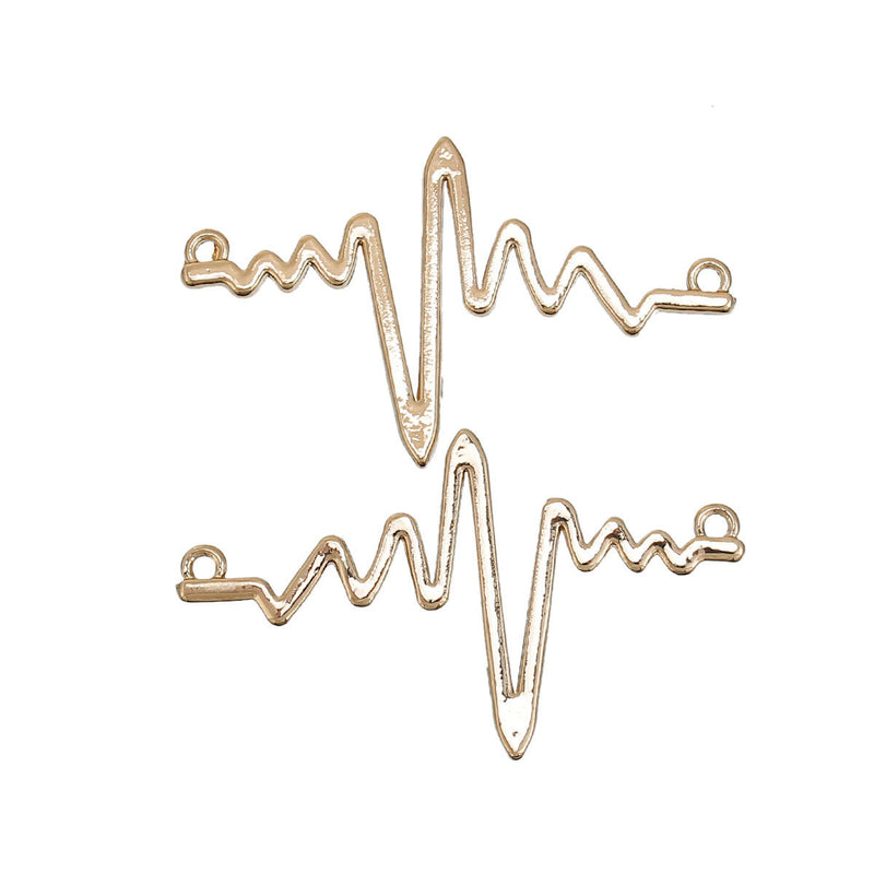 5 Gold HEARTBEAT Charms, Gold Science Charm Pendants, EKG Charms, Electrocardiogram Charms, Connector Links, 48x29mm, chg0503