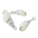 5 Natural Sea Shell Charms with silver plating and silver bail, white seashell, about 1" to 1 1/4" long cho0184