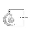 1 Crescent Moon and Compass "follow your dreams" Engraved Stamped Affirmation Pendant Silver Plated Dangle Charm with bail, chs2797