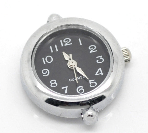 SILVER and BLACK Round WATCH Face Blank, battery included, circle watch for bracelet 24mm dia, fin0654