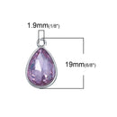 10 LIGHT Tanzanite Rhinestone Teardrop Drop Charms, Crystal Glass in Silver Tone Bezel, June Birthstone, 19x12mm, chs2782