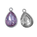 10 LIGHT Tanzanite Rhinestone Teardrop Drop Charms, Crystal Glass in Silver Tone Bezel, June Birthstone, 19x12mm, chs2782