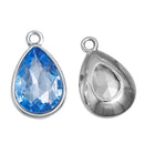 10 LIGHT BLUE Aquamarine Rhinestone Teardrop Drop Charms, Crystal Glass in Silver Tone Bezel, March Birthstone, 19x12mm, chs2788