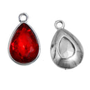 10 DARK Garnet RED Rhinestone Teardrop Drop Charms, Crystal Glass in Silver Tone Bezel, January Birthstone, 19x12mm, chs2791