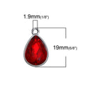 10 DARK Garnet RED Rhinestone Teardrop Drop Charms, Crystal Glass in Silver Tone Bezel, January Birthstone, 19x12mm, chs2791