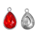 Ruby SIAM RED Rhinestone Teardrop Drop Charms, Crystal Glass in Silver Tone Bezel, July Birthstone, 19x12mm, chs2795