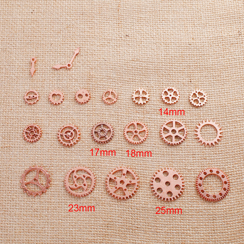 20 count Mixed Set STEAMPUNK GEAR Cog Bright Copper Charm Pendants, faux watch parts, mixed styles and sizes, 12mm to 26mm, chc0073