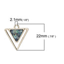 3 Gold Plated ARROWHEAD TRIANGLE Charms, dark chatoyance imitation opal resin, 22x20mm, chg0559