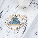 3 Gold Plated ARROWHEAD CIRCLE Hollow Geometric Pendant Charms, dark chatoyance imitation opal resin, gold plating, 17mm dia, chg0556