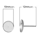 2 (1 pair) STERLING SILVER cabochon bezel setting POST back earring components, fits 8mm round cabochon inside tray pms0412