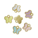 20 Gold Plated Pastel Small Butterfly Charms, Mixed set, blue white purple yellow pink tiny pendants, 8x8mm, chg0561