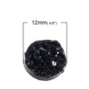 10 Round Resin JET BLACK DRUZY Cabochons, faux druzy, 12mm, cab0510