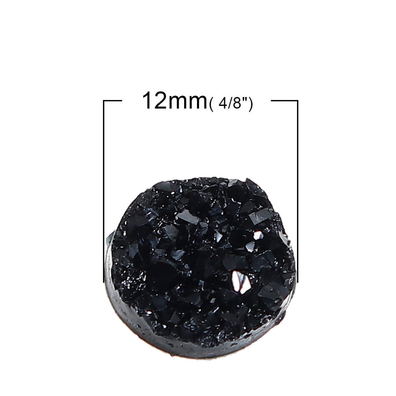 10 Round Resin JET BLACK DRUZY Cabochons, faux druzy, 12mm, cab0510