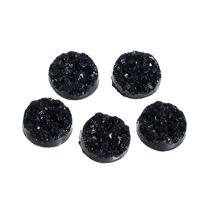 10 Round Resin JET BLACK DRUZY Cabochons, faux druzy, 12mm, cab0510