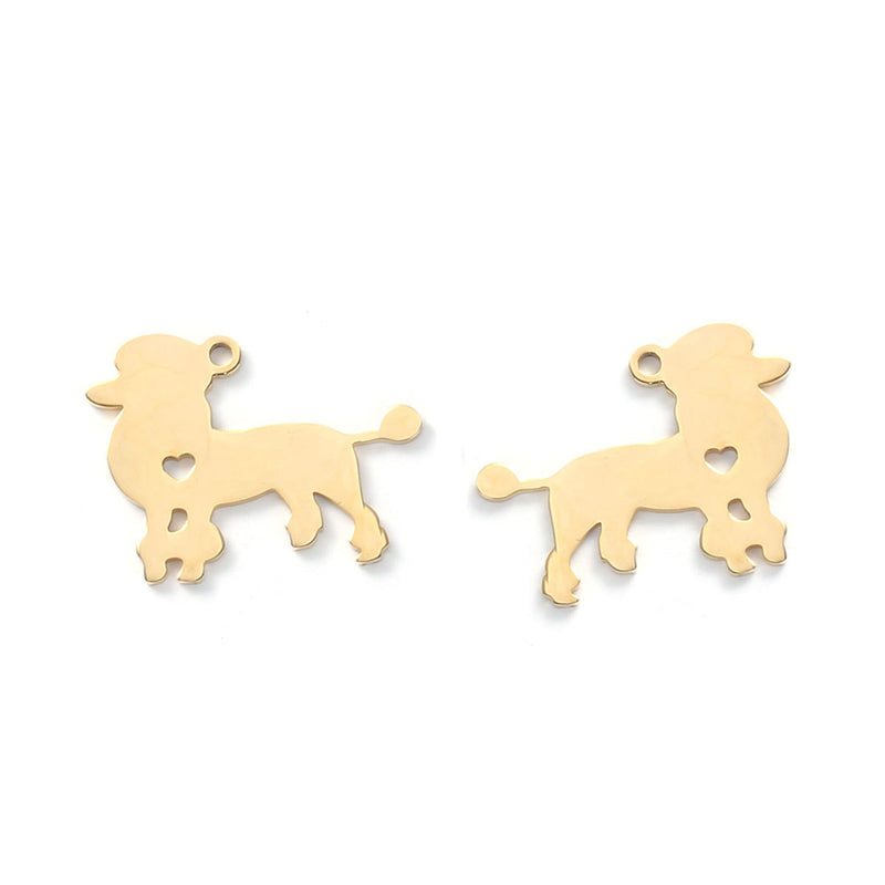 2 Stainless Steel GOLD POODLE Charm Pendants, Dog Shape Charms, Design Metal Stamping Blanks 30x24mm, 15 gauge, chg0554