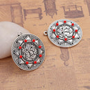 3 Silver SUN FACE Charms Pendant with clear rhinestone and siam red accents, carved engraved design, 30mm, chs2796