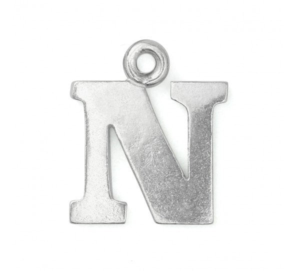 2 Letter N Pewter Stamping Blank Charms, Uppercase Alphabet Letter Charm, 3/4" tall msb0385
