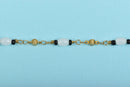 1 yard (3 feet) BLACK and WHITE Glass Rosary Bead Chain, gold double wrapped wire, 6mm oval glass beads, fch0558a