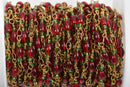 10 yards (30+ feet) RED and GREEN Glass Rosary Bead Chain, gold double wrapped wire, 6mm oval glass beads, fch0559b