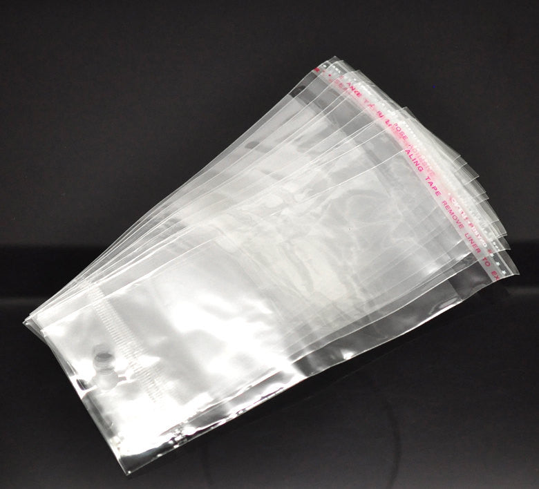 200 Resealable Self-Sealing Bags with Hang Tags, usable space 10.5x6cm, (4-1/8 x 2-1/3") bulk cello bags, cellophane jewelry bags, bag0030