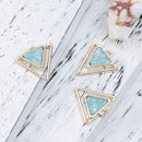 3 Gold Plated ARROWHEAD TRIANGLE Hollow Geometric Pendant Charms, light sky blue imitation opal resin, gold plating, 22x20mm, chg0569