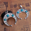 1 Silver CRESCENT MOON Pendant Charm with star design and faux turquoise, Silver Bail, Upside Down Half Moon, 2-1/4" wide chs2810