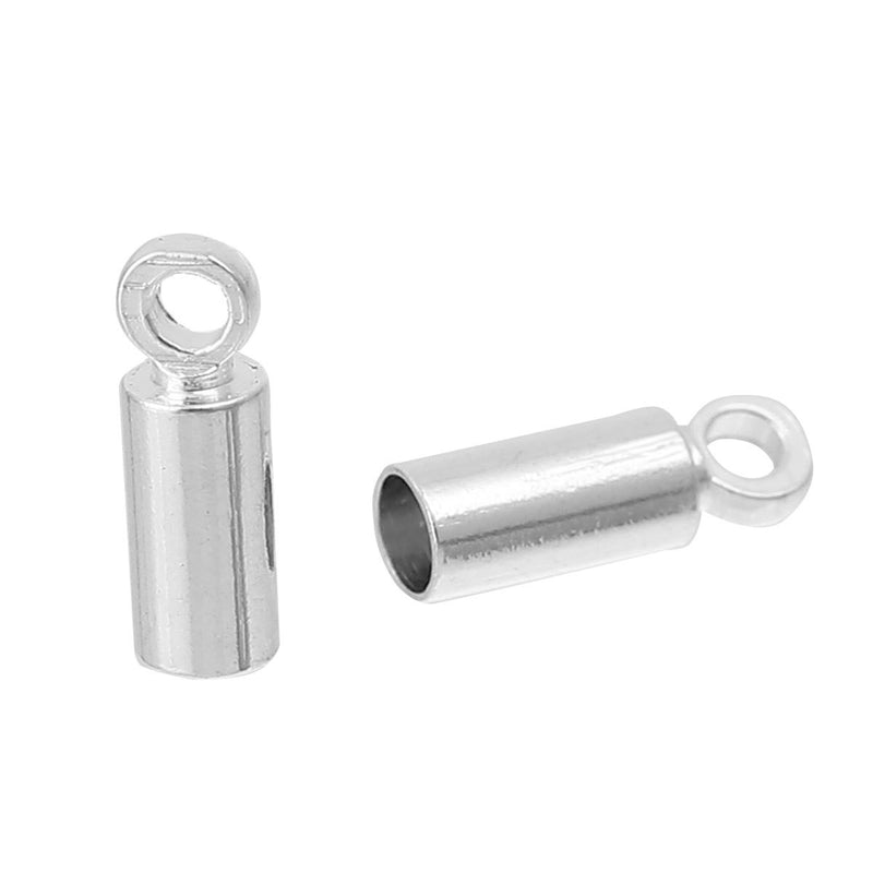 100 Silver Plated End Caps for Kumihimo Jewelry, Leather Cord End Connectors, Bails, Bead Caps, Fits up to 2.5mm cord, fin0660