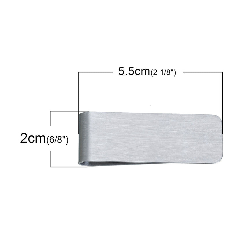 5 Stainless Steel MONEY CLIP Blanks, double sided money clips, slightly brushed finish, 2-1/8" x 3/4" msb0358