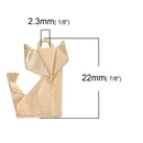 5 Gold ORIGAMI FOX Charms, Bright Gold Plated Pendants, 22x16mm, chg0505