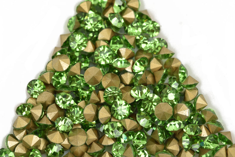 50 ss17 pp32 Chaton Crystals, PERIDOT GREEN, Point Back Rhinestones, 4mm-4.1mm,  Grade A quality, cry0159