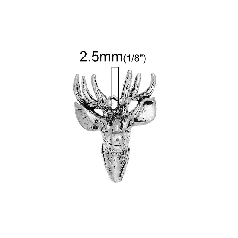 2 MOUNTED DEER Head Charm Pendants, 3D design, silver metal, 29x23mm, chs2678