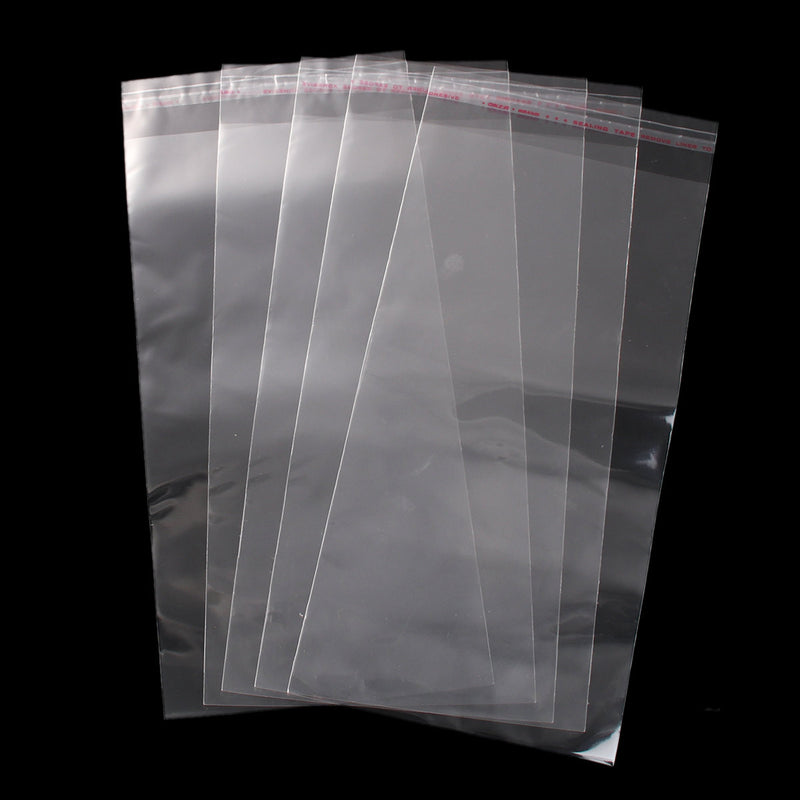 100 Resealable Self-Sealing Bags, usable space 23.6x12cm, (9-1/4" x 4-3/4") bulk package cello bags, cellophane jewelry bags, bag0038