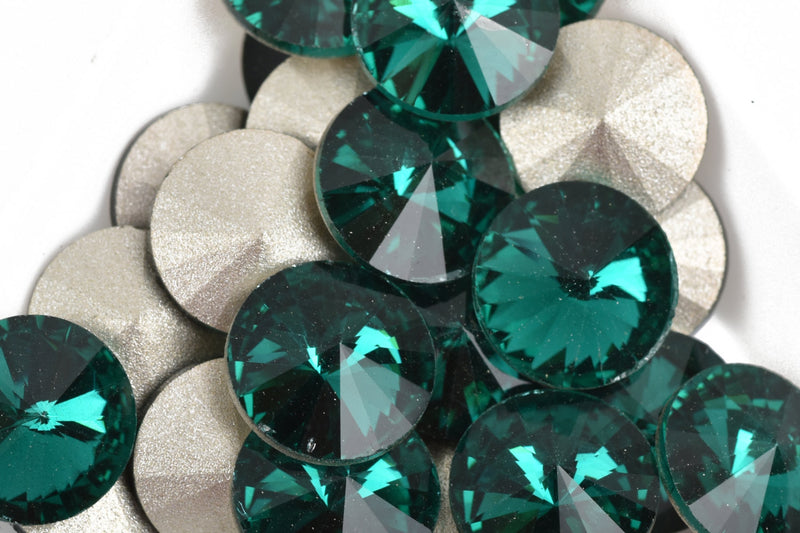6 ss50 Chaton Rivoli Crystals, EMERALD GREEN, Point Back Rhinestones, 12mm, Grade A quality, cry0182