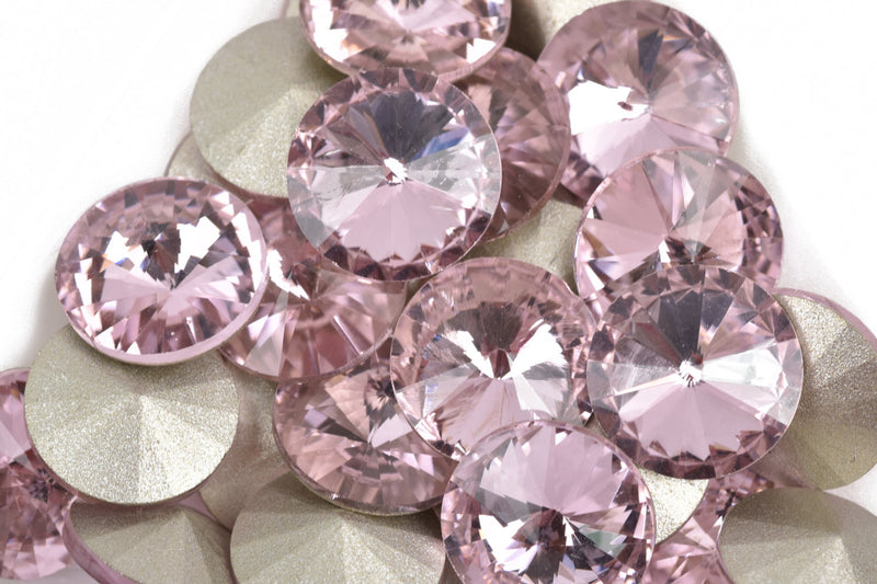 6 ss50 Chaton Rivoli Crystals, LIGHT ROSE PINK, Point Back Rhinestones, 12mm, Grade A quality, cry0172