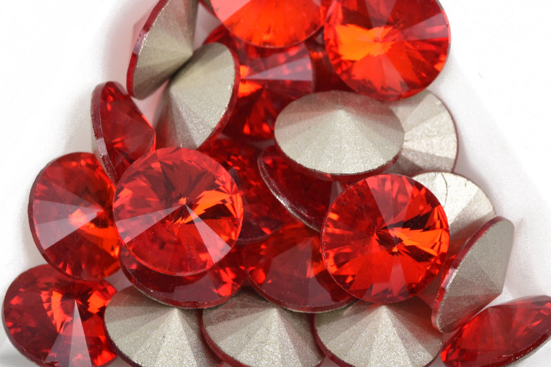 6 ss50 Chaton Rivoli Crystals, LIGHT SIAM RED, Point Back Rhinestones, 12mm, Grade A quality, cry0171