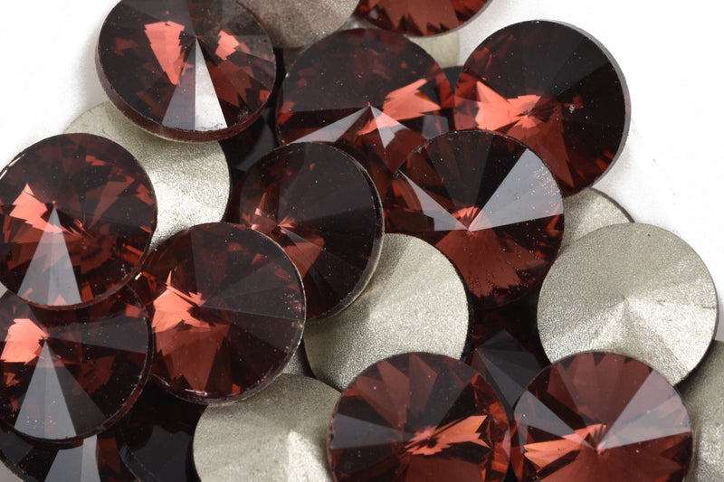 6 ss50 Chaton Rivoli Crystals, BURGUNDY MAROON, Point Back Rhinestones, 12mm, Grade A quality, cry0175