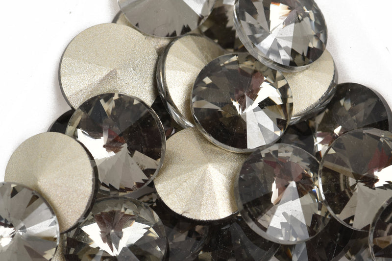 6 ss50 Chaton Rivoli Crystals, BLACK DIAMOND, Point Back Rhinestones, 12mm, Grade A quality, cry0176