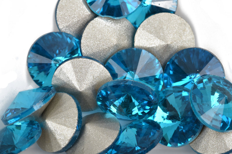 6 ss50 Chaton Rivoli Crystals, BLUE ZIRCON, Point Back Rhinestones, 12mm, Grade A quality, cry0189