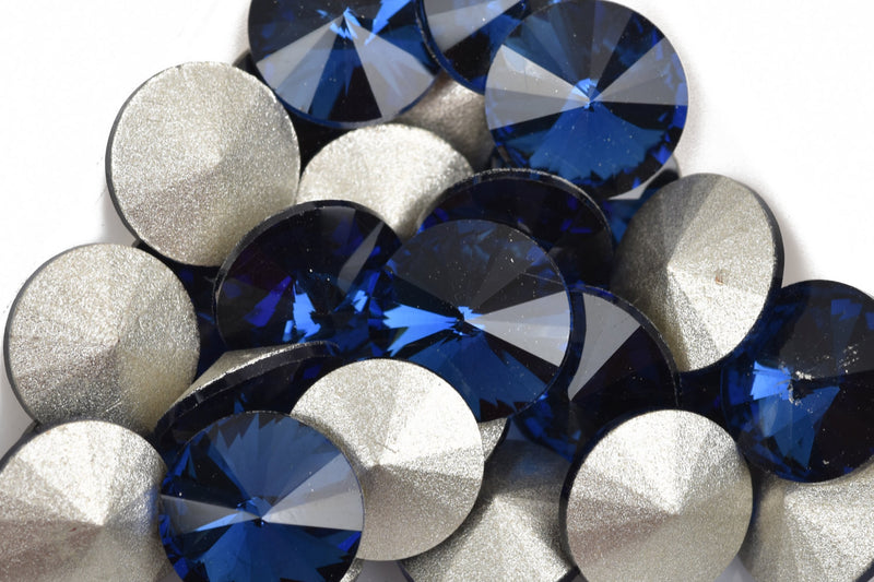 6 ss50 Chaton Rivoli Crystals, DARK SAPPHIRE BLUE, Point Back Rhinestones, 12mm, Grade A quality, cry0186