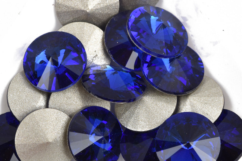 6 ss50 Chaton Rivoli Crystals, COBALT BLUE, Point Back Rhinestones, 12mm, Grade A quality, cry0180