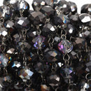 1 yard Smoky Grey AB Crystal Rondelle Rosary Chain, gunmetal, 10mm faceted rondelle glass beads, fch0561a